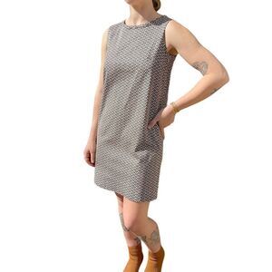 Vintage Womens MaxaMara Geometric Brown White Mid Mod Shift Mini Dress Sz S